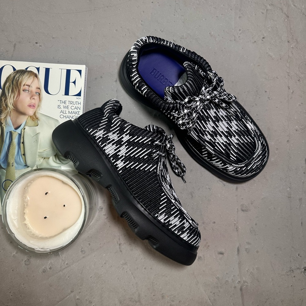 New $1190 Mens Burberry Knit Platform Creeper Derby Shoes Black  40 US 7